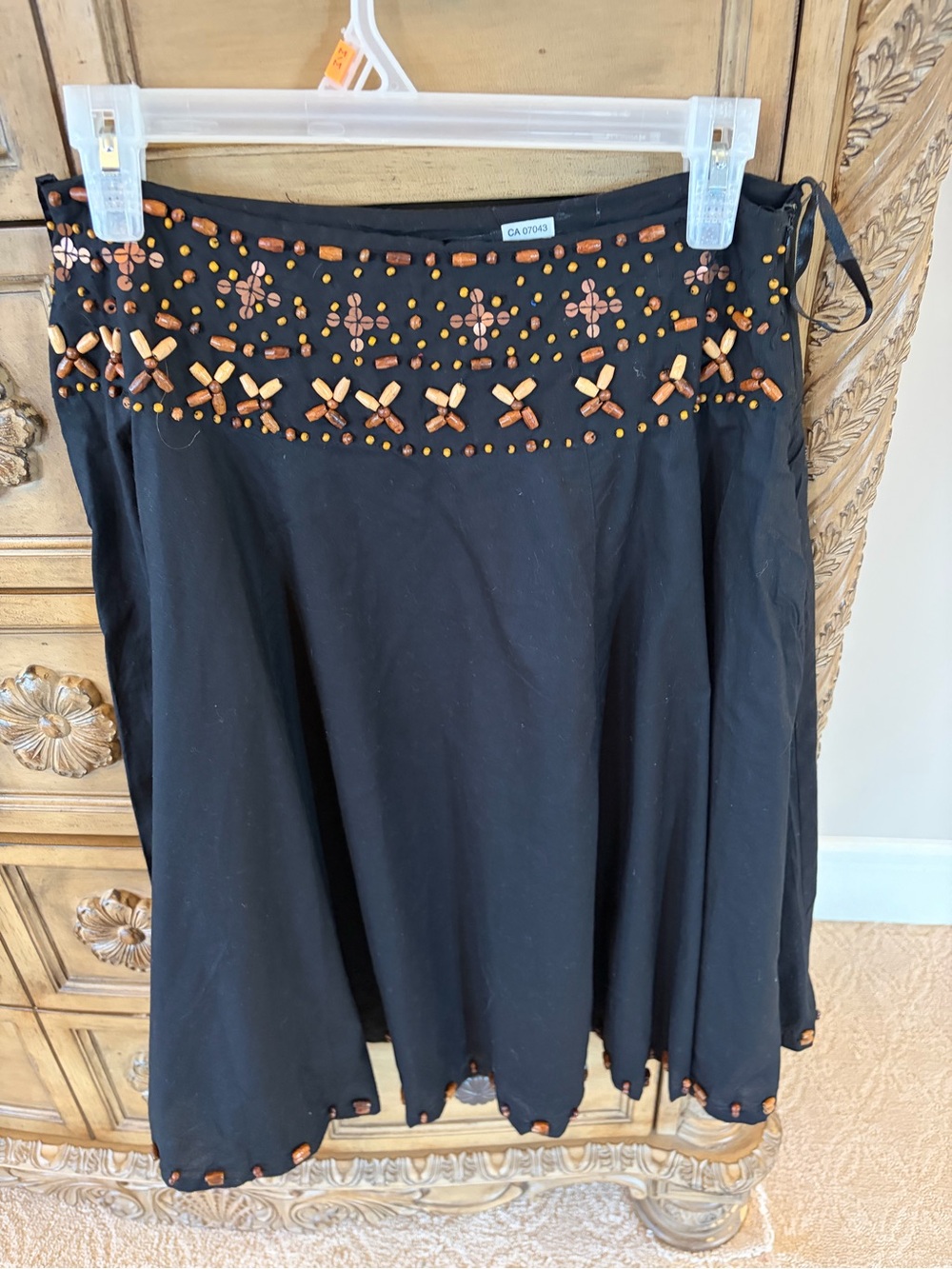 Beaded Black Women's Skirt with Brown Accent Embellishments
